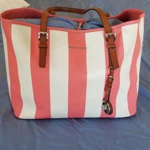 Michael Kors Jet Set Medium Stripe Tote Coral